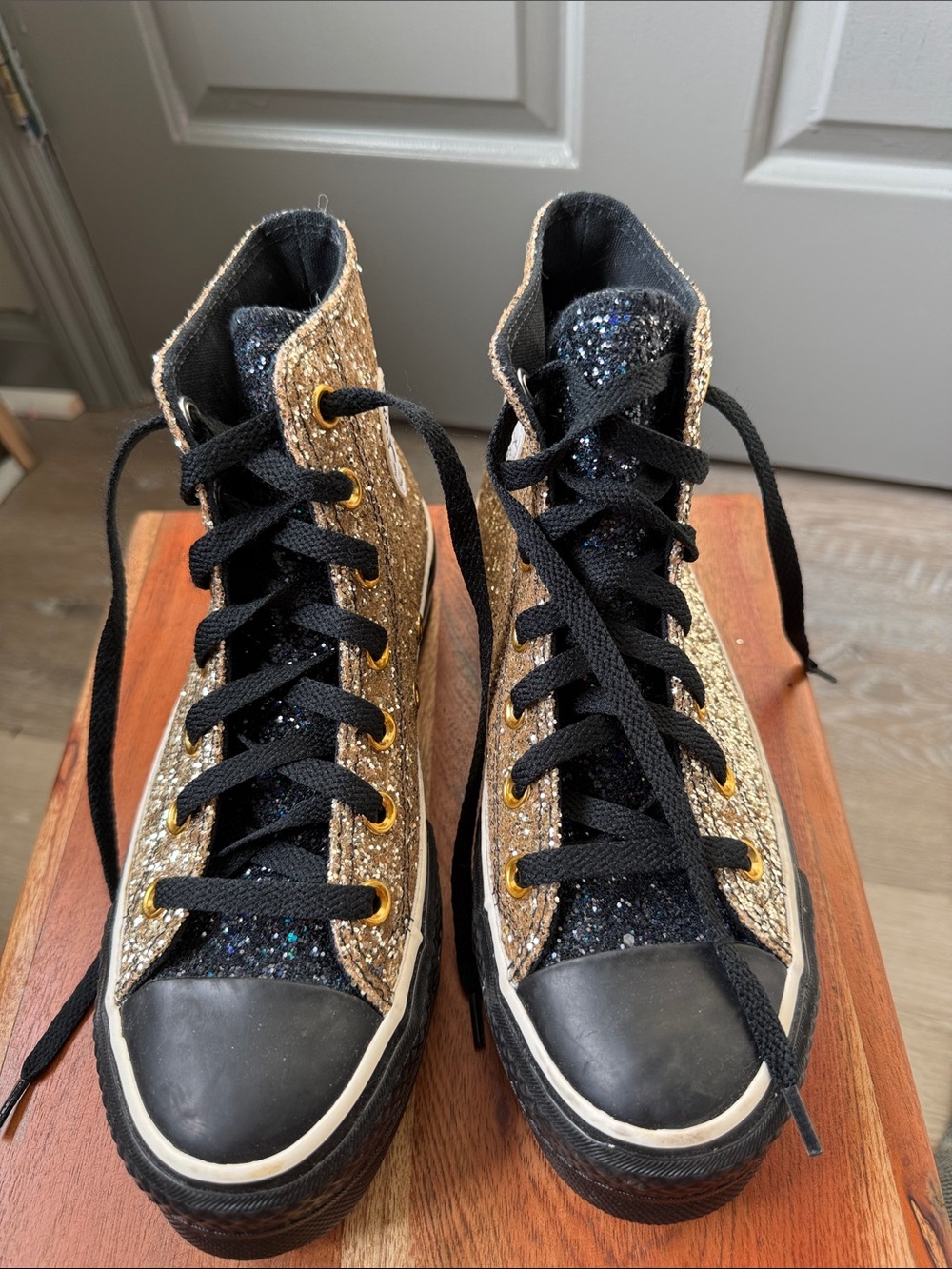 Chuck Taylor All Stars glitter for you customized  (gold/navy glitter) platform